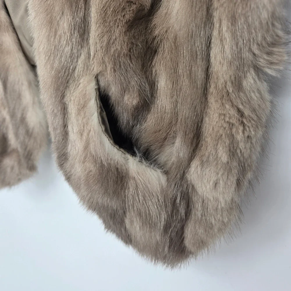Vintage genuine mink fur shawl with front pockets - light brown, US made